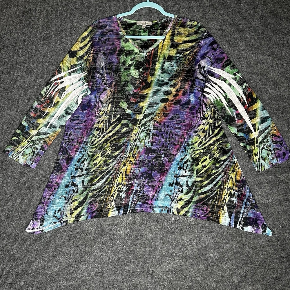 Jess & Jane Tunic Top Asymmetrical Size Xl Animal Print Colorful